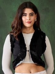 StyleStone Women's Denim and Fur Trim Bolero Crop Shrug