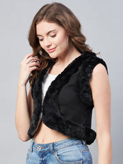 StyleStone Women's Denim and Fur Trim Bolero Crop Shrug