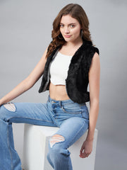 StyleStone Women's Denim and Fur Trim Bolero Crop Shrug