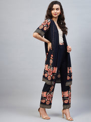 StyleStone Women's Rayon Printed Shrug & Trouser Co-Ord Set( inner not included)