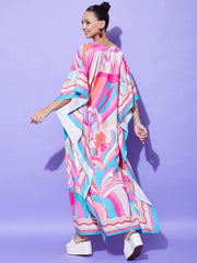 StyleStone Women's Printed Satin Kaftan