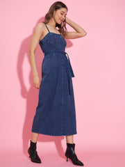 StyleStone Women's Denim Corset Style Padded Maxi Dress