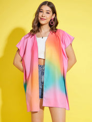 StyleStone Women's Rainbow Printed Open Shrug