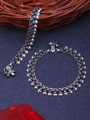 Set of 2 Oxidised Silver-Plated Handcrafted Anklets