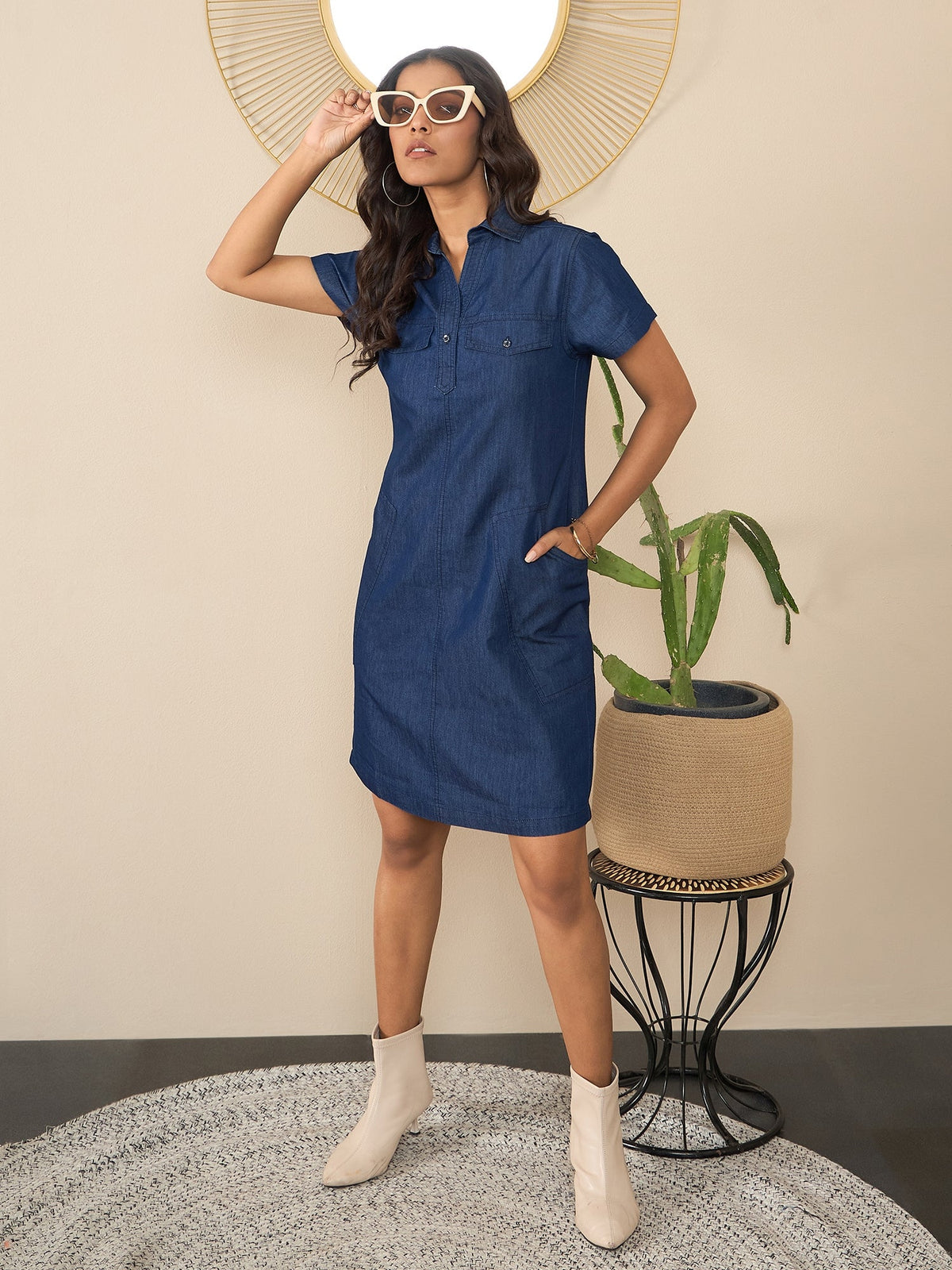 StyleStone Women's Denim Dress with Pockets