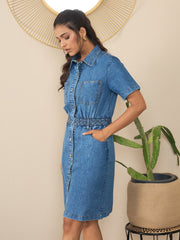 StyleStone Women's Denim Dress with Belt detail