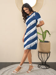 StyleStone Women's Denim Dress with fringe detail