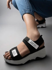 Lightweight Comfortable Daily Wear & Trendy Flatforms Black Sandals for Women & Girls