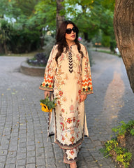 Cream colour lawn print kurta set