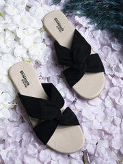 Women Black Open Toe Flats