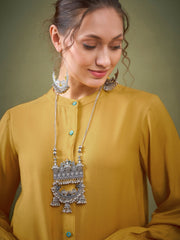 Women Mustard Hem Embroidered Shirt With Palazzos