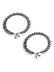 Set of 2 Oxidised Silver-Plated Handcrafted Anklets