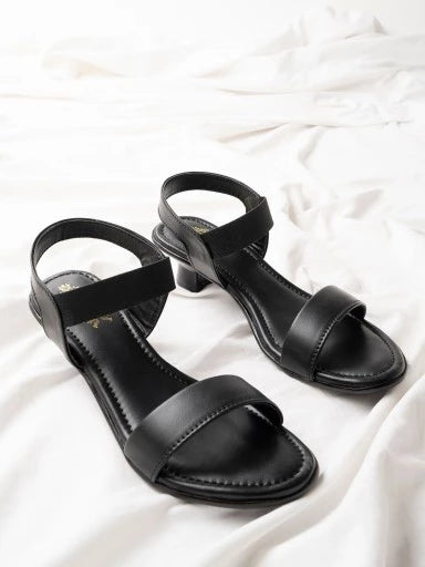 Casual Kitten Heeled Black Sandals For Women & Girls