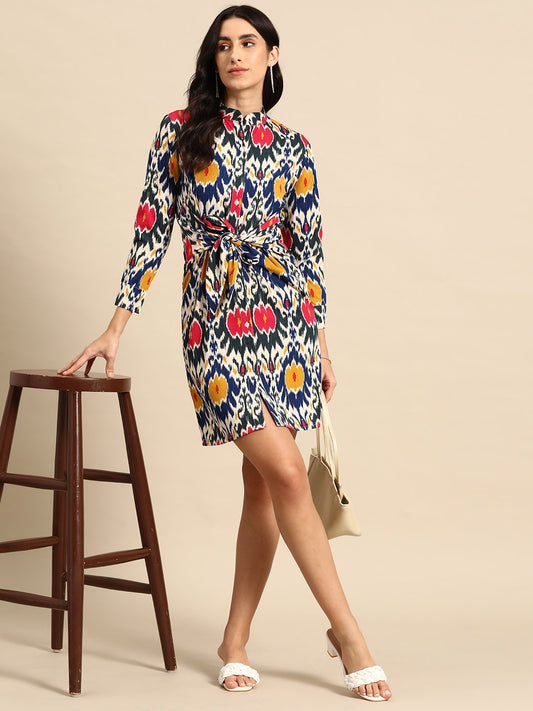 Front tie up shirt dress