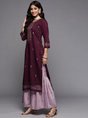 Embroidered Kurta Paired With Contrast Color Sharara And Dupatta