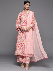 Women V Neck Collar Kurta Paired With Tonal Dupatta And Tonal Bottom