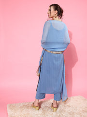 Women Blue Straight Kurta With Tonal Bottom & Dupatta