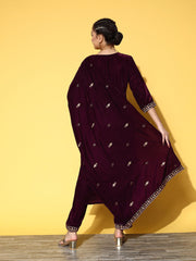 Purple Embroidered Kurta Set With Embroidered Dupatta