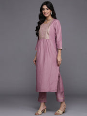 Mauve Embroidered Kurta With Straight Pant And Dupatta