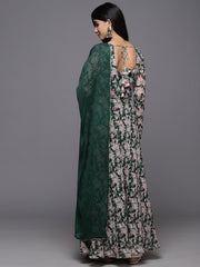 Women Floral Printed Anarkali Kurta Paired With Tonal Dupatta With Four Side Traingular Gota Lace.