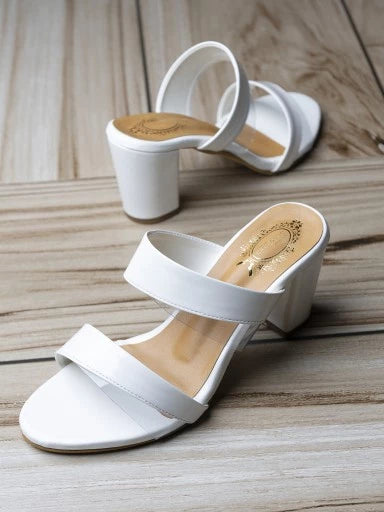 Womens & Girls White Solid Block Heels