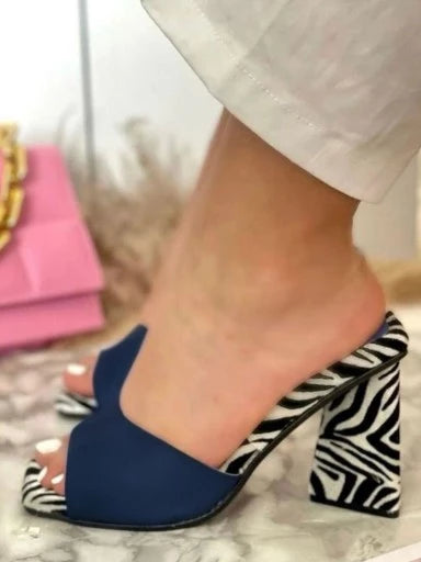 Zebra Printed Blue Block Heels For Women & Girls