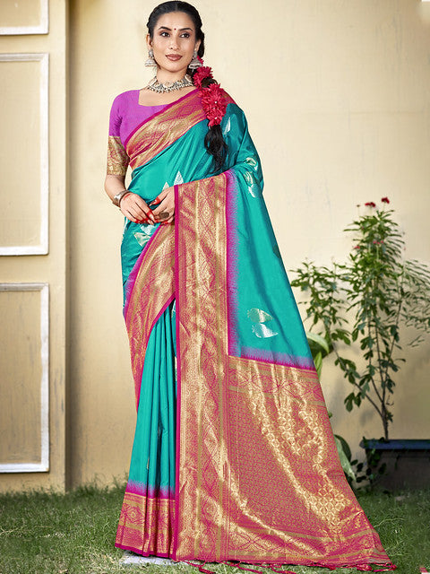 Silk Sky Blue Chitragandha Silk Saree