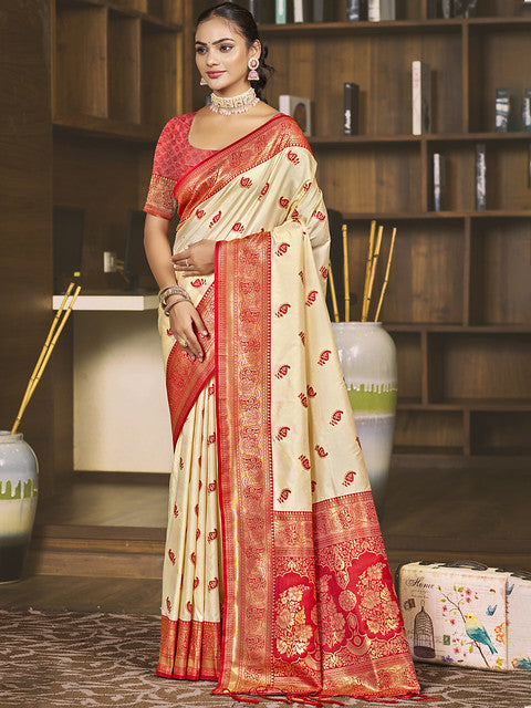 Silk Cream Chaitanya Silk Saree