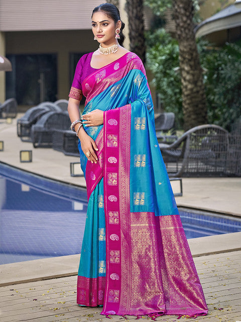 Silk Sky Blue Vijaya Silk Saree