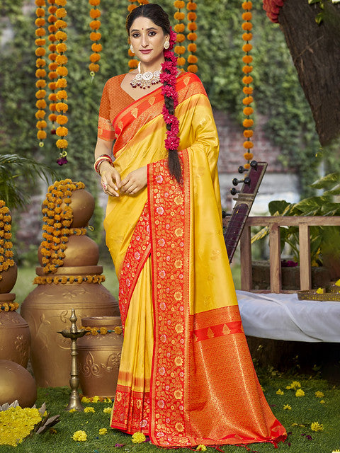 Silk Yellow Pratima Silk Saree