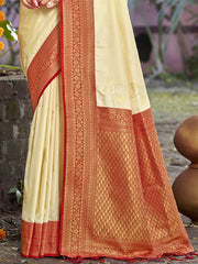 Silk Cream Antique Silk Saree