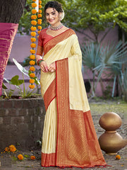 Silk Cream Antique Silk Saree