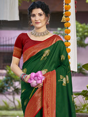 Silk Bottle Green Antique Silk Saree