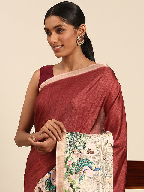 Cotton Maroon Vantara Saree