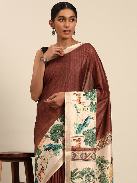 Cotton Dark Brown Vantara Saree