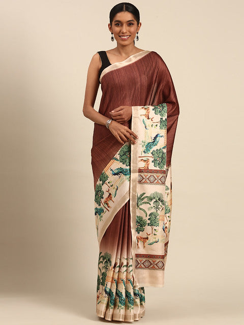 Cotton Dark Brown Vantara Saree