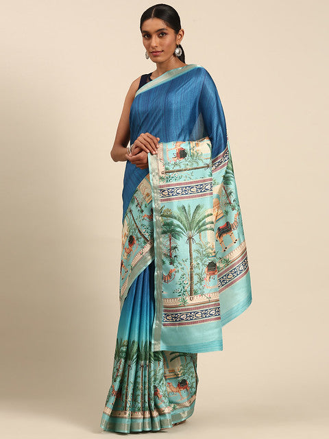 Cotton Sky Blue Vantara Saree