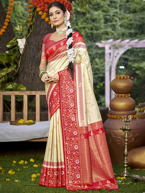 Silk Cream Pratima Silk Saree