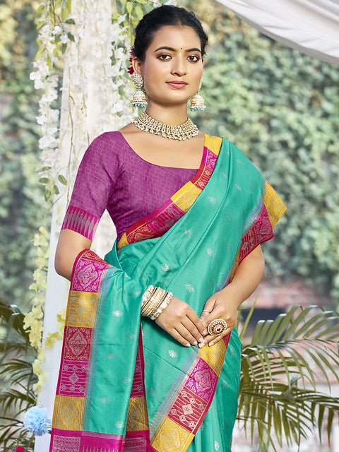 Silk Teal Green Ralempire Silk Saree