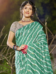 Linen Teal Green Silver Linen Cotton Saree