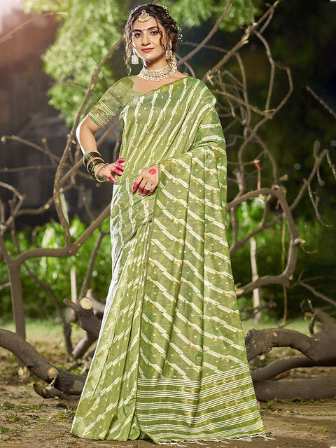 Linen Light Green Silver Linen Cotton Saree