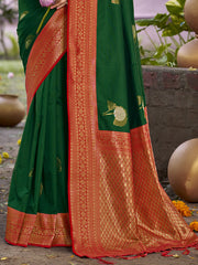 Silk Bottle Green Antique Silk Saree