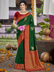 Silk Bottle Green Antique Silk Saree