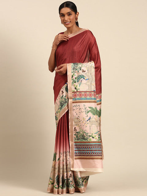 Cotton Maroon Vantara Saree