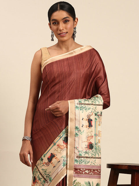 Cotton Brown Vantara Saree