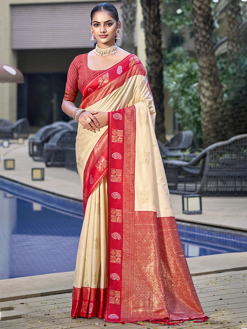 Silk Cream Vijaya Silk Saree