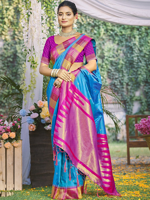 Silk Sky Blue Divya Prabha Silk Saree