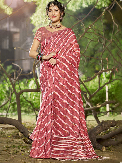 Linen Pink Silver Linen Cotton Saree