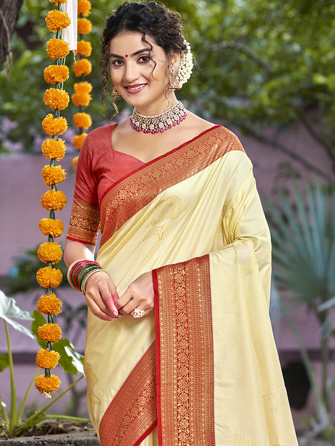 Silk Cream Antique Silk Saree