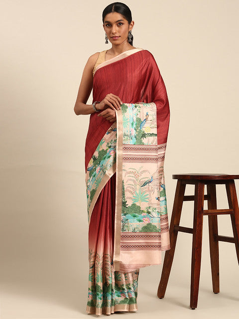 Cotton Maroon Vantara Saree